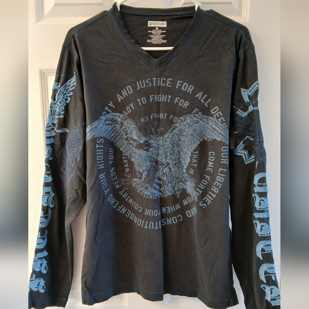 INC Men’s Graphic Tee– Eagle, Constitution Print, Tattoo Font, Size M
